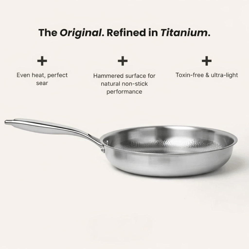 Pure Titanium 4 Pans + Utensils Set + FREE LIDS